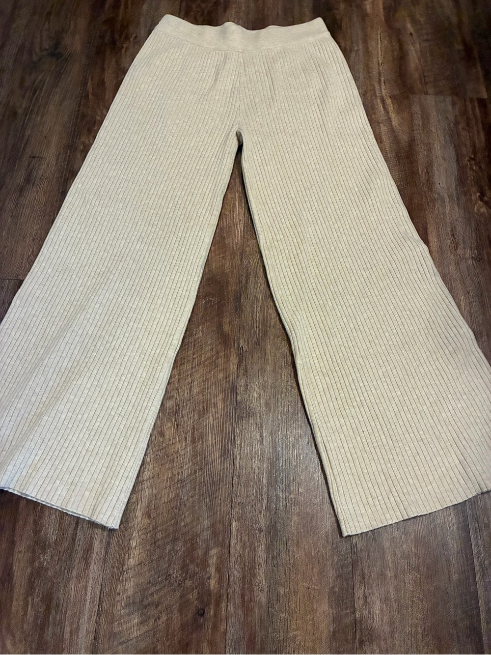 SHEIN Light Beige Ribbed Wide-Leg Knit Pants